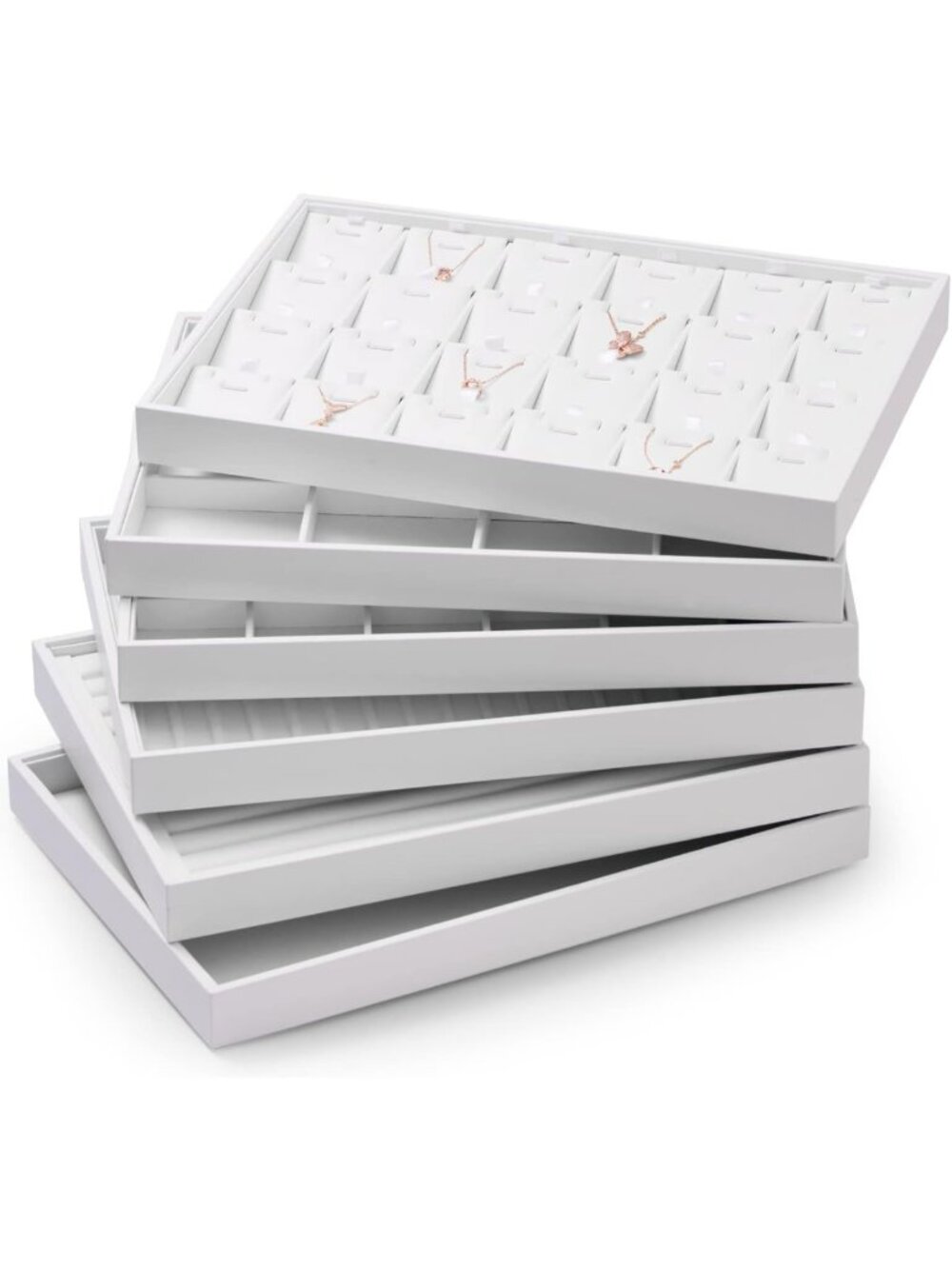 Elegant White Leather Jewelry Organizer Tray - 24 Grid Stackable Display with - Picture 5 of 9